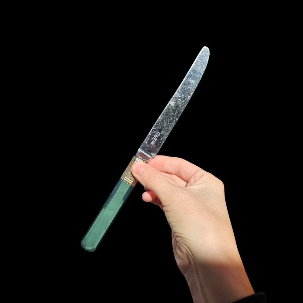 Prisma Jade Green Laslo Mikasa Dinner Knives Set Of‎ 8 Faceted Acrylic Japan